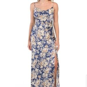 NWT Sage Drape Floral Slip Zipper Adjustable Spaghetti Straps Dress,size 12 blue